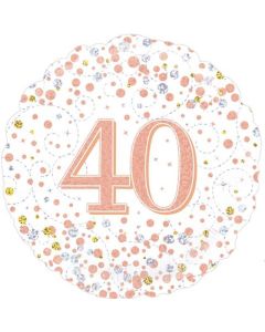 18" FOIL 40TH SPARKLING FIZZ BIRTHDAY WHITE & ROSE GOLD HOLOGRAPHIC - 227123/1