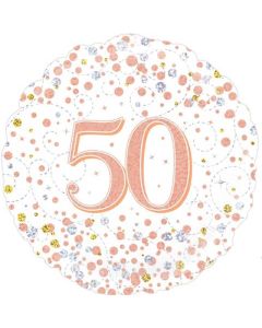 18" Foil 50th Sparkling Fizz Birthday White & Rose Gold Holographic