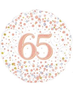 18" Foil 65th Sparkling Fizz Birthday White & Rose Gold Holographic