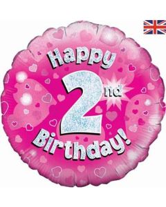18" FOIL HAPPY 2ND BIRTHDAY PINK HOLOGRAPHIC - 227536/1