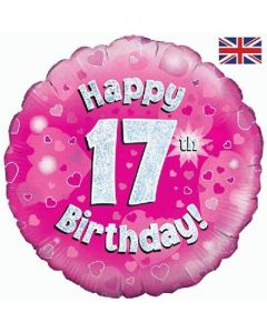 18" Foil Happy 17th Birthday Pink Holographic