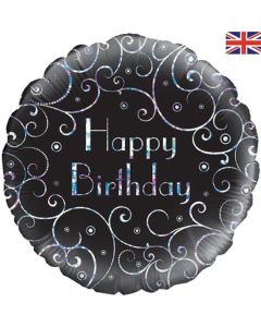18" FOIL BIRTHDAY BLACK SWIRLS HOLOGRAPHIC - 228496/1