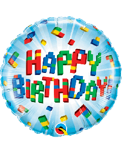 18" Blue Exploding Blocks Birthday Round Foil Qualatex