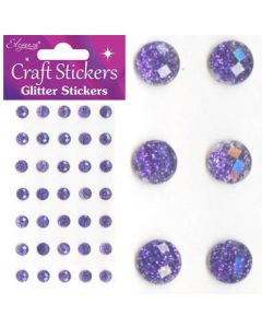 8mm Purple Glitter Gem Stickers Pk35