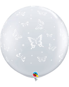 36" Diamond Clear Butterflies Latex 2pk Qualatex