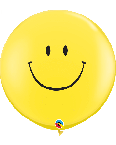 3ft Latex Balloon Round Yellow Pk2 Smile Face