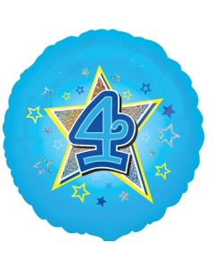 18" Age 4 Blue Stars Round Foil Anagram