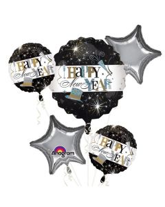 Black, Silver & White Happy Birthday 5 Foil Bouquet Anagram