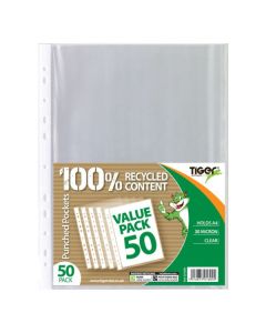 A4 Clear Punched Pockets Pk50 Tiger
