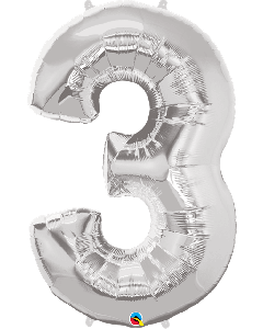 34" Silver Number 3 Foil Balloon Qualatex