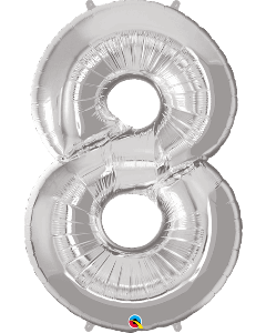 34" Silver Number 8 Foil Balloon Qualatex