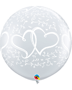 36" Diamond Clear Entwined Hearts Latex 2pk Qualatex