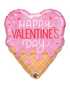 21" Happy Valentine's Day Waffle Cone Shape Foil Qualatex