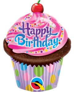 14" Bday Frosted Cupcake Air-Fill Foil Balloon Unpackaged Qualatex