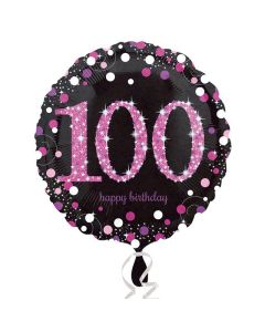 18" Age 100  Pink, Black & Silver Round Foil Anagram