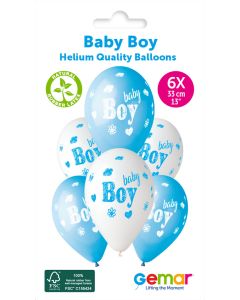 13" Baby Boy Printed Latex Balloons Pk6 #935 Gemar UK