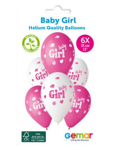 13" Baby Girl Printed Latex Balloons Pk6 #934 Gemar UK