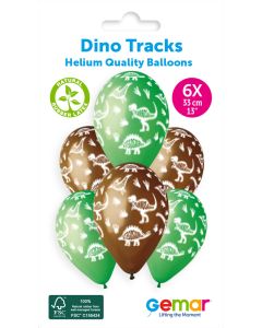 13" Dino Tracks Printed Latex Balloons Pk6 #846 Gemar UK