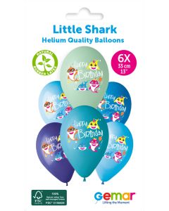 13" Little Shark Printed Latex Balloons Pk6 #1213 Gemar UK