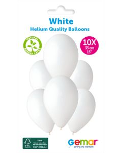 13" White Latex Balloons Pk10 #001 Gemar UK
