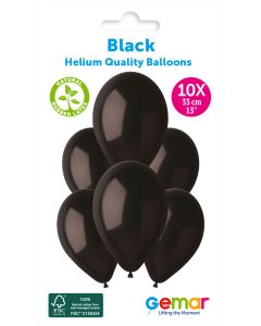13" Black Latex Balloons Pk10 #014 Gemar UK