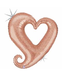 37" Holographic Rose Gold Linky Heart Foil Balloon