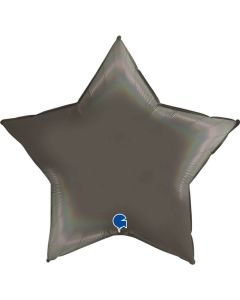 36" Platinum Grey Rainbow Holographic Star Foil Balloon Grabo