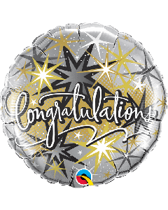 18" Gold, Silver & Black Congratulations Round Foil Qualatex
