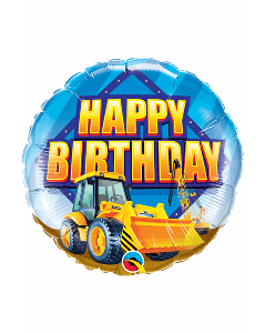 18" Blue & Yellow Construction Birthday Round Foil Qualatex