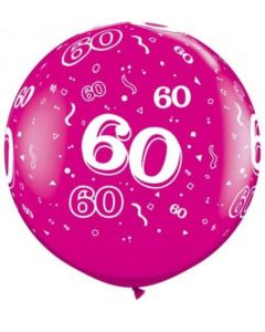 3ft Age 60 Wild Berry Latex Balloons 2pk Qualatex