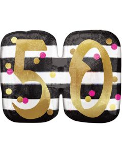 25" Age 50  Pink, Black & Gold Holo Supershape Foil Anagram