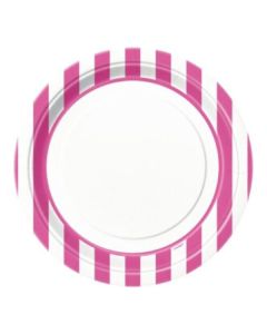 9" Hot Pink Stripe Paper Plates Pk8 Unique