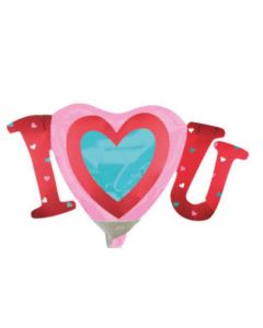 14" I Heart You Mini Satin Shape Air Fill Foil Balloon Anagram