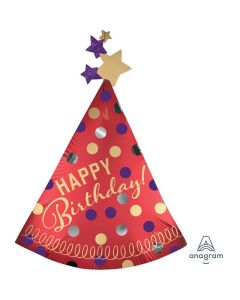 36" Red Satin Party Hat Supershape Foil Anagram