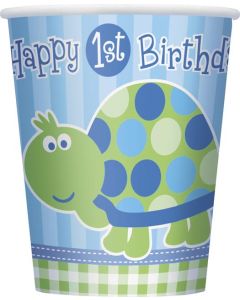Age 1 Blue Turtle 9oz Paper Cups 8pk Unique