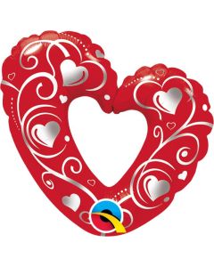 14" Hearts & Filigree Red Air-Fill Foil Balloon Unpackaged Qualatex