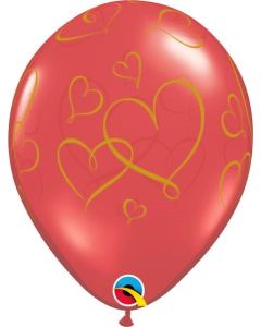 11" Ruby Red Romantic Hearts Latex Balloons 25pk Qualatex