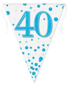 Party Bunting 40th Sparkling Fizz Birthday Blue Holographic 11 flags 3.9m - 632387