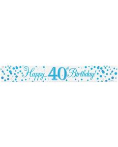 9ft Banner 40th Sparkling Fizz Birthday Blue Holographic - 625860