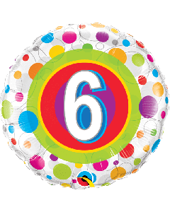 18" Foil Round Age 6 Colorful Dots
