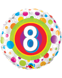 18" Foil Round Age 8 Colorful Dots