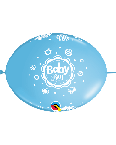 12" Pale Blue Baby Boy Dots Q-Link Latex 50pk Qualatex