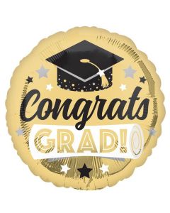 18" Congrats Grad Gold Round Foil Balloon