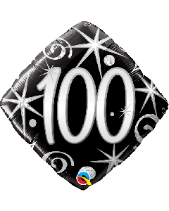 18" Age 100 Black & White Diamond Foil Qualatex
