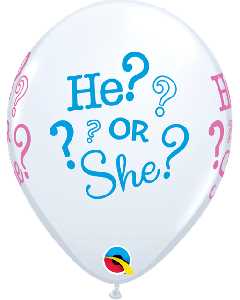 11" White He? Or She? Latex 25pk Qualatex