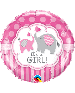 18" FOIL ROUND IT'S A GIRL ELEPHANTS - 45106/1