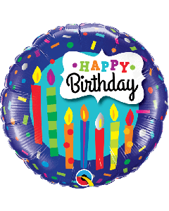 18" Purple with Bright Candles Birthday Round Foil Qualatex