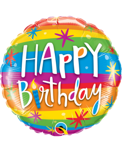 18" Rainbow Stripes Birthday Round Foil Qualatex