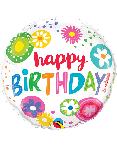 18" Multi Coloured Floral Circles Birthday Round Foil Qualatex