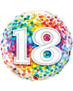18" Age 18 Rainbow Confetti Round Foil Qualatex